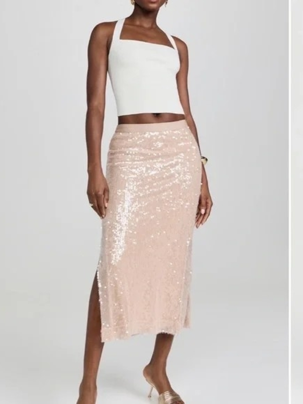 Rachel Zoe 🌸 Sequined Midi Pencil Skirt in Blush Pink/Champagne XS